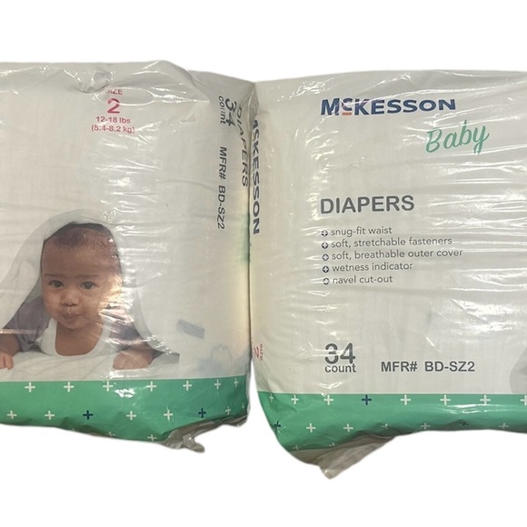 McKesson Baby Baby Diaper Size 2 12 to 18 lbs. 34 Ct Lot Of 2 - Picture 3 of 10
